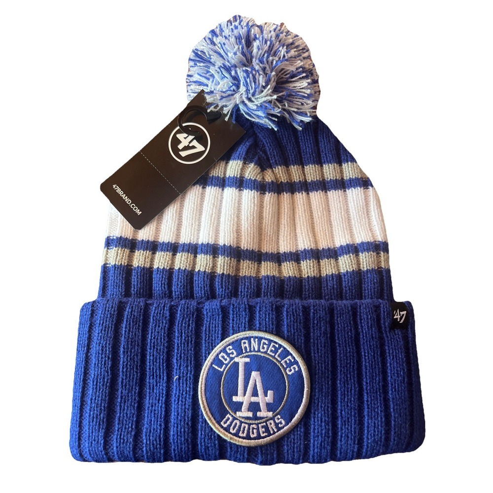 Los‎ Angeles Dodgers 47 Brand Men's MLB Pom-Pom Knit Beanie Cap Hat Blue White